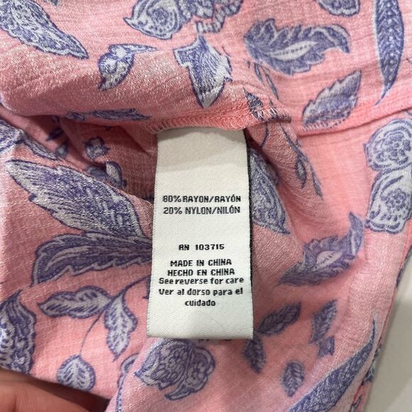 Zac & Rachel Short Sleeve Blouse Top Square Neck Pink and Blue Size Small - Picture 10 of 10